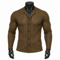 VAREN FORM Open-Knit Button Polo Cardigan in Mocha Brown for men's gym-to-street wear