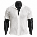 VAREN FORM Open-Knit Cuban Collar Shirt in Ivory for men's gym-to-street wear