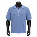 VAREN FORM Open-Knit Textured Polo Shirt in Sky Blue for men's gym-to-street wear