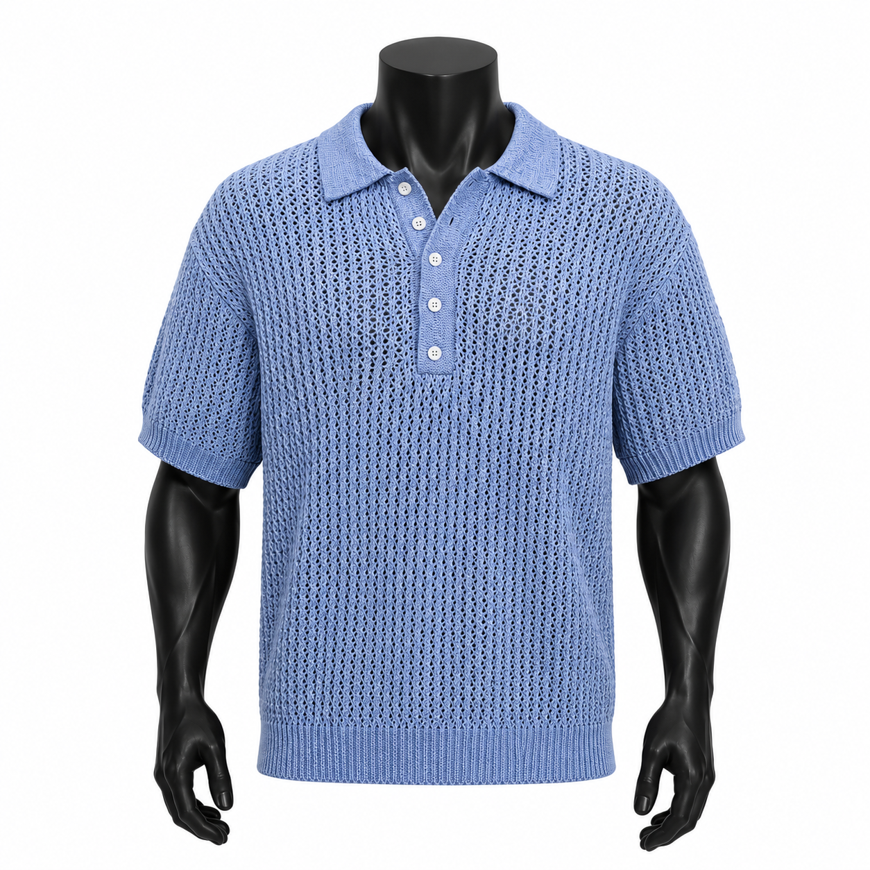 VAREN FORM Open-Knit Textured Polo Shirt in Sky Blue for men's gym-to-street wear