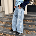 VAREN FORM Patchwork Utility Wide-Leg Jeans in Light Blue for men's gym-to-street wear
