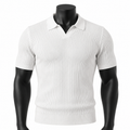 VAREN FORM Ribbed Open-Knit Short Sleeve Polo in Ivory for men's gym-to-street wear