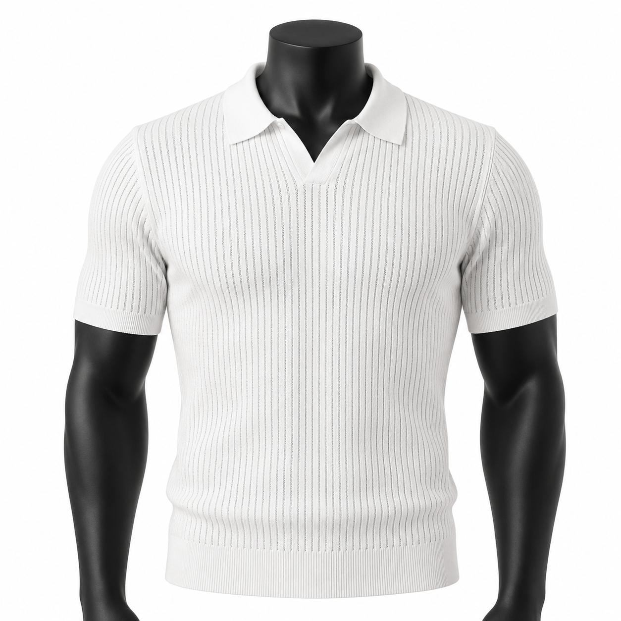 VAREN FORM Ribbed Open-Knit Short Sleeve Polo in Ivory for men's gym-to-street wear