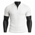 VAREN FORM Ribbed Zip Short Sleeve Polo Shirt in Ivory for men's gym-to-street wear