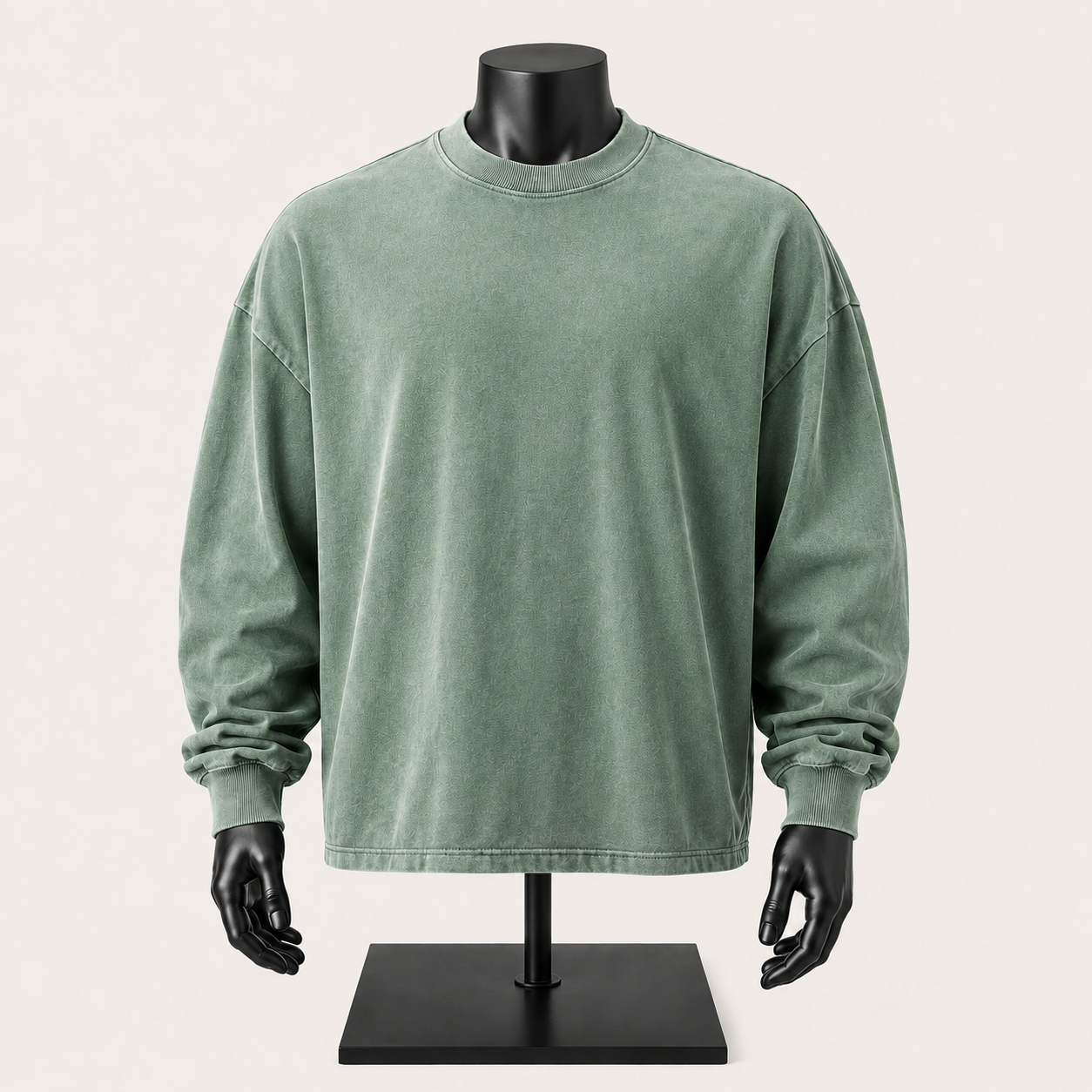 VAREN FORM Salt-Wash Boxy Long Sleeve Tee in sage green view 3 view