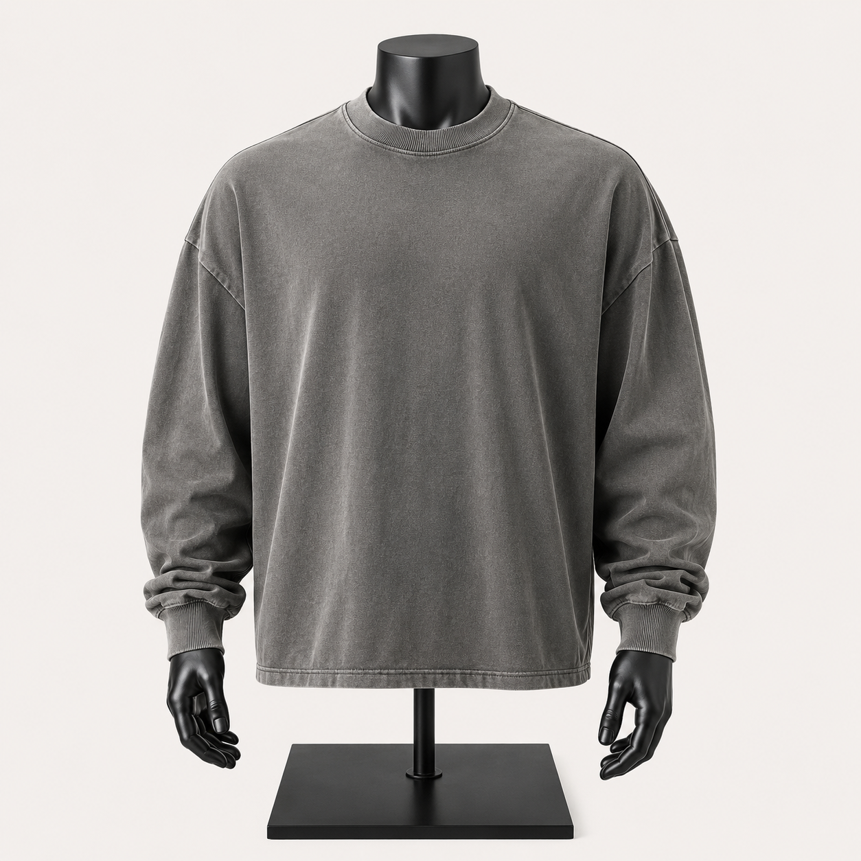 VAREN FORM Salt-Wash Boxy Long Sleeve Tee in washed charcoal front view