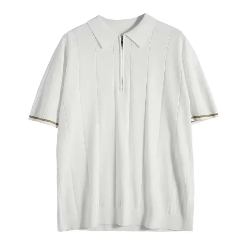 VAREN FORM Smooth Half-Zip Knit Polo Shirt in Ivory for men's gym-to-street wear