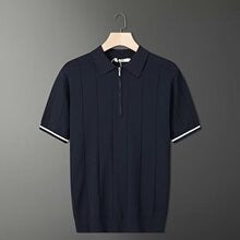 VAREN FORM Smooth Half-Zip Knit Polo Shirt in Navy