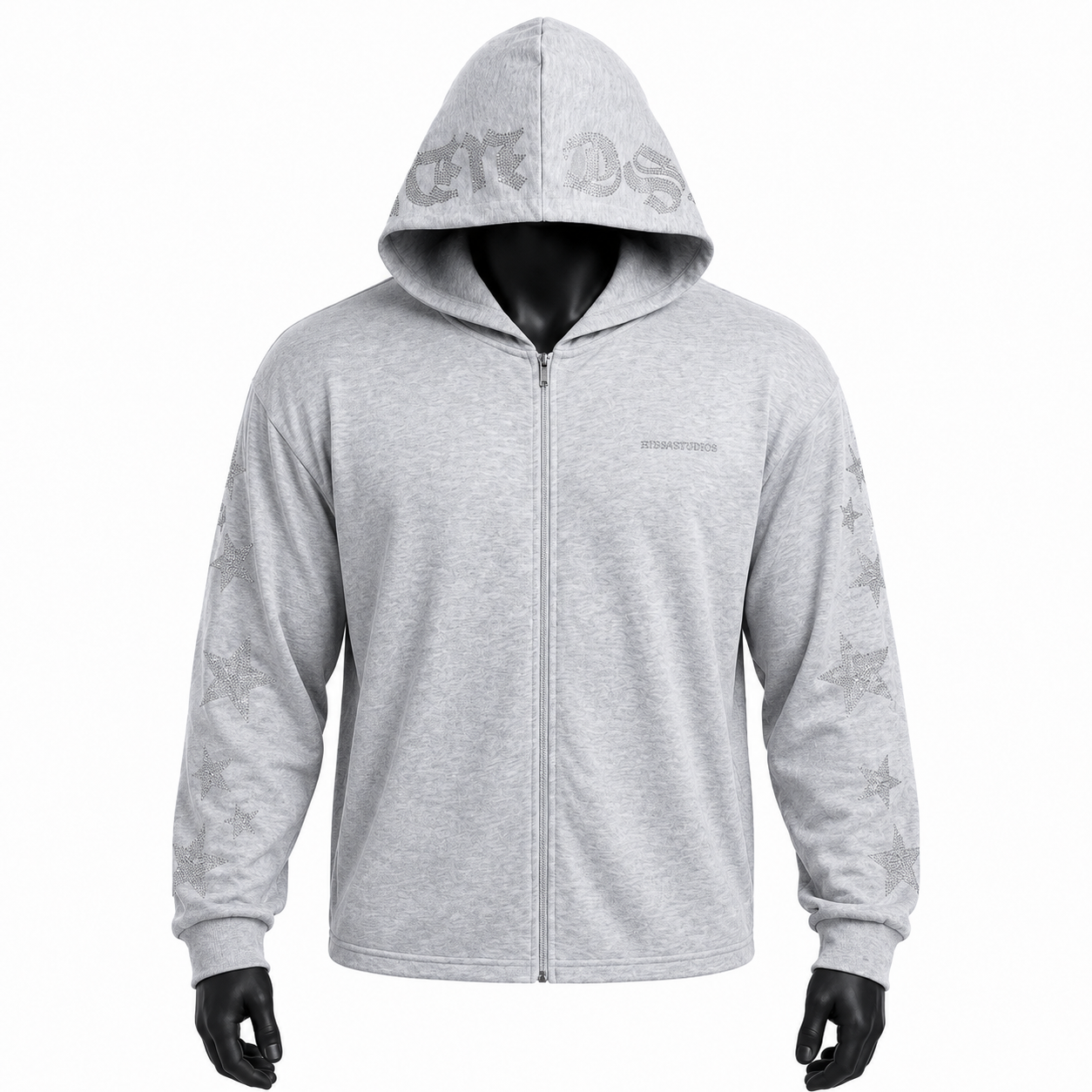 VAREN FORM Star Sleeve Zip Hooded Training Jacket in Heather Grey for men's gym-to-street wear