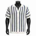 VAREN FORM Striped Resort Knit Camp Shirt in Ivory Blue Stripe for men's gym-to-street wear