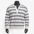 VAREN FORM Textured Stripe Long Sleeve Polo Shirt in Cream Navy Stripe for men's gym-to-street wear