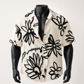 VAREN FORM Tropical Floral Cuban Collar Shirt in Cream Floral for men's gym-to-street wear