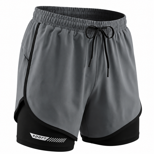 VAREN FORM 2-in-1 Quick-Dry Running Shorts in grey front view