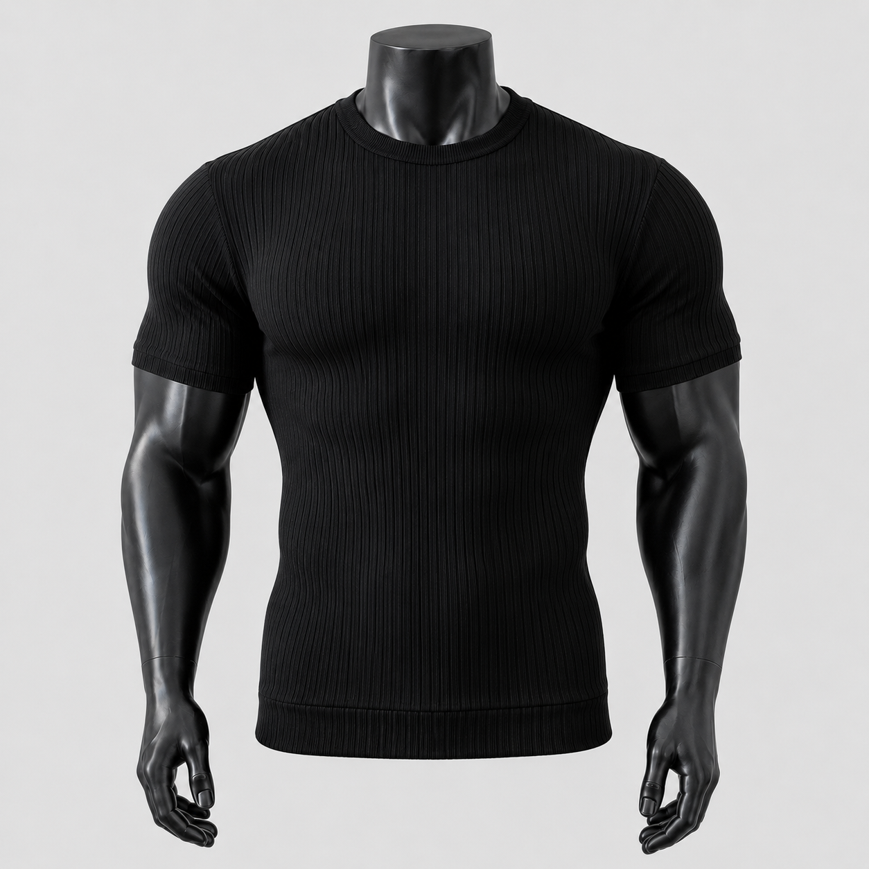 Vertical Rib Stretch Knit Tee in black view 3 view