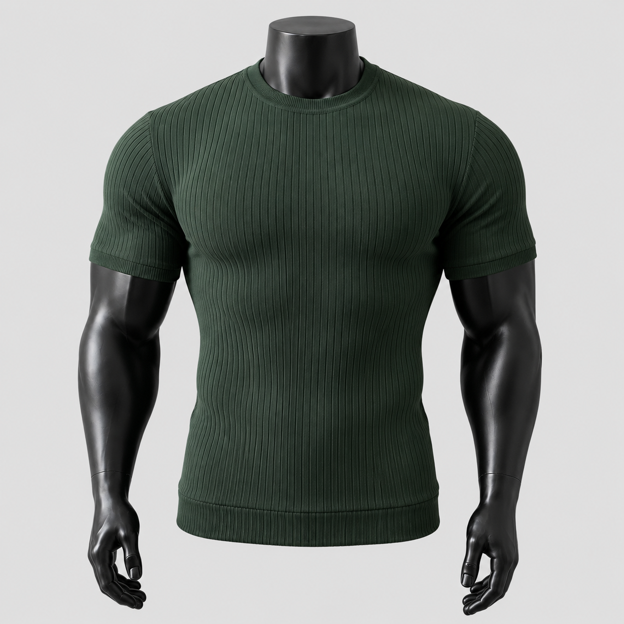 Vertical Rib Stretch Knit Tee in deep green view 4 view