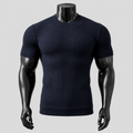 VAREN FORM Vertical Rib Stretch Knit Tee in navy front view