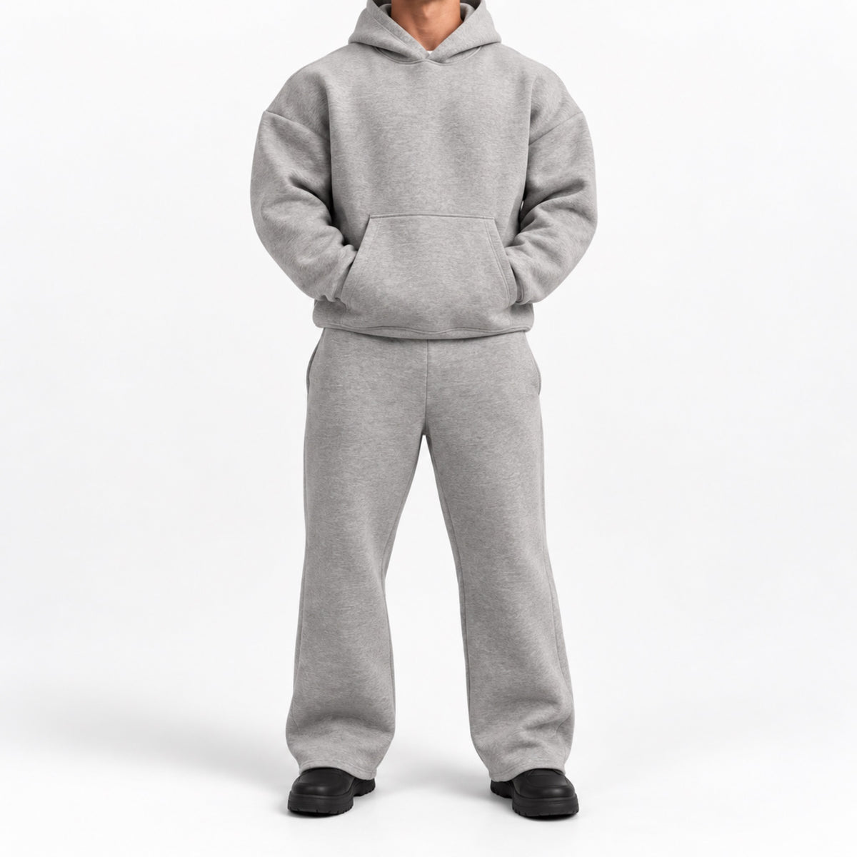 Men's Heavyweight Oversized Hoodie & Sweatpants Set in gray - worn view