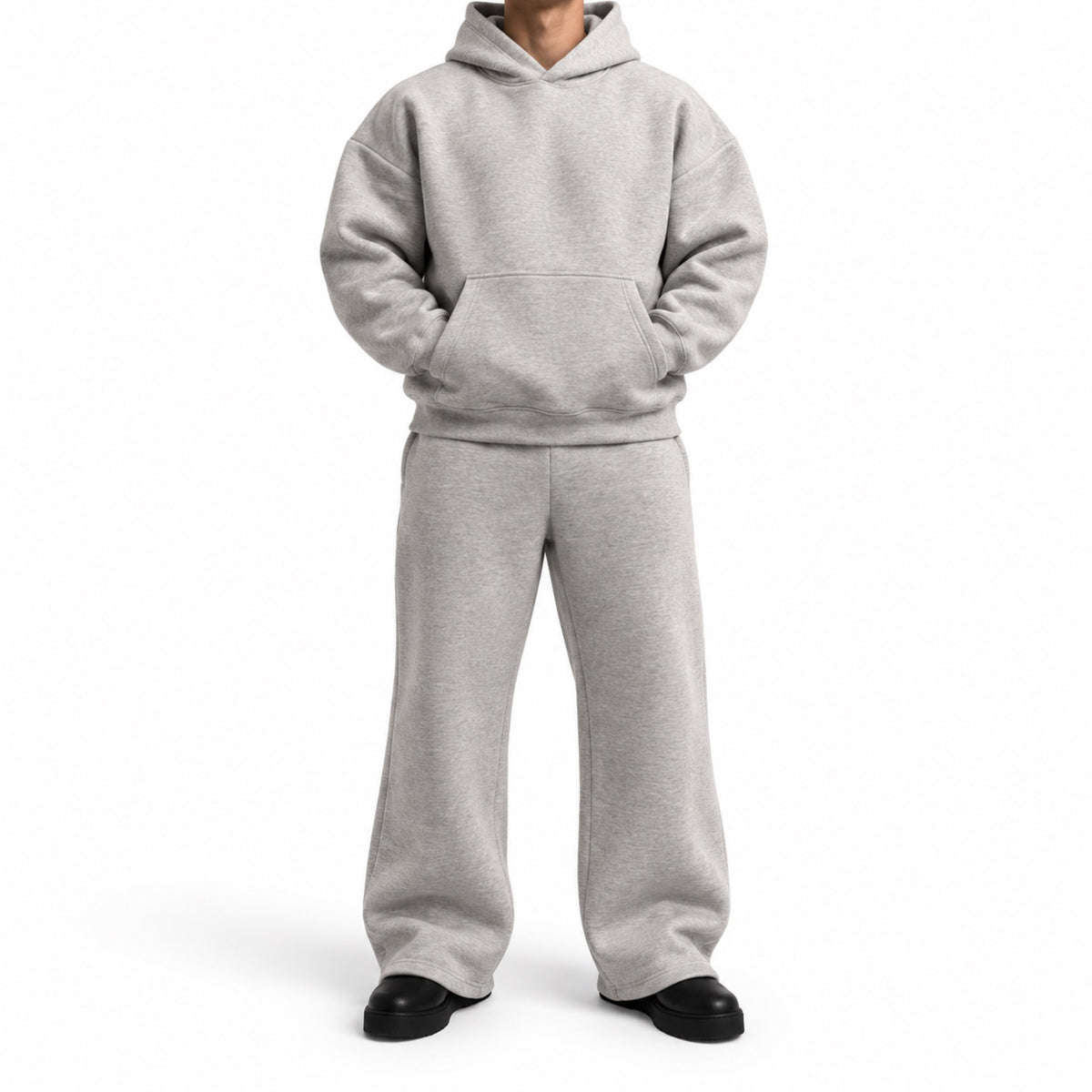 Men's Heavyweight Oversized Hoodie & Sweatpants Set in white - worn view