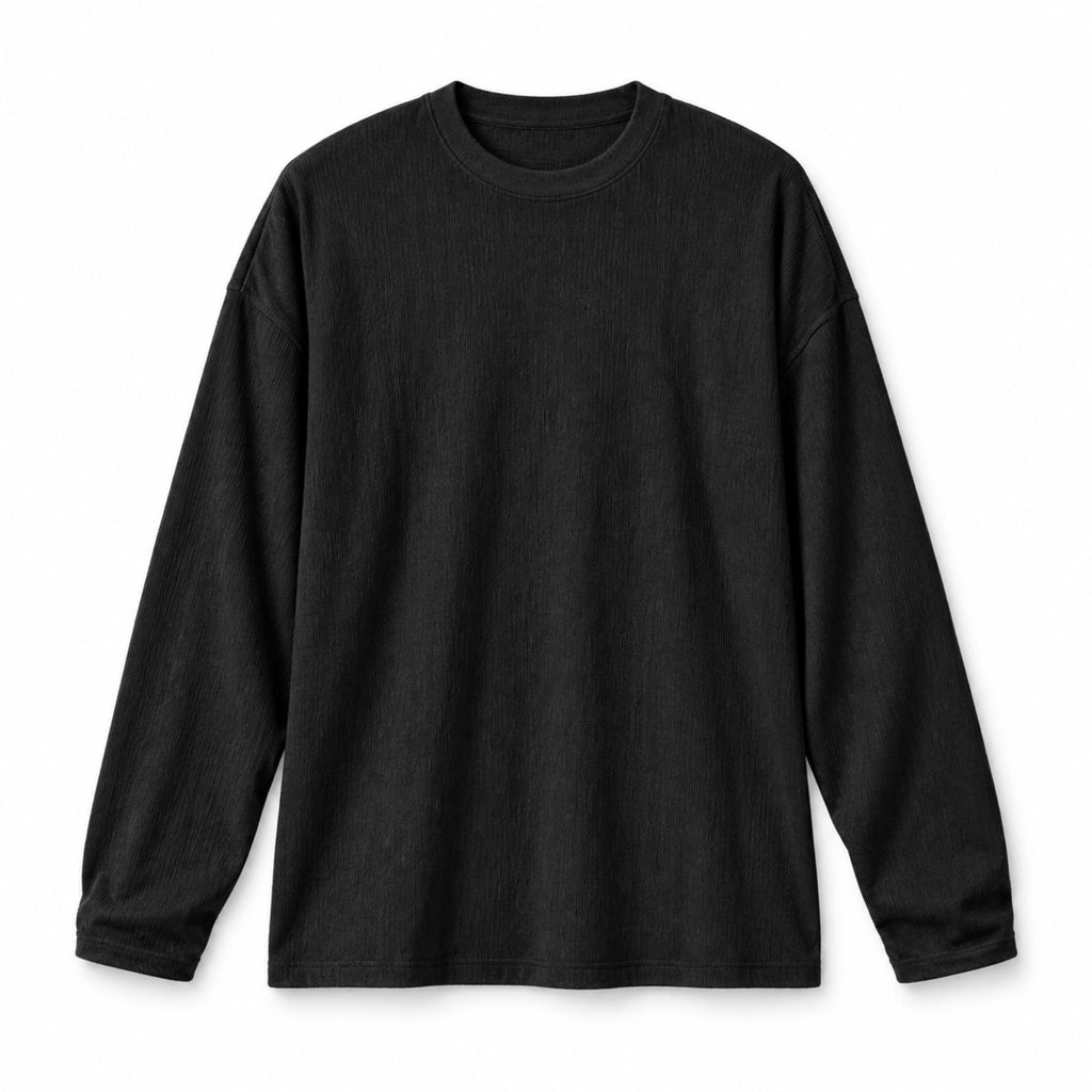 Men's Textured Oversized Long-Sleeve T-Shirt in black - product view