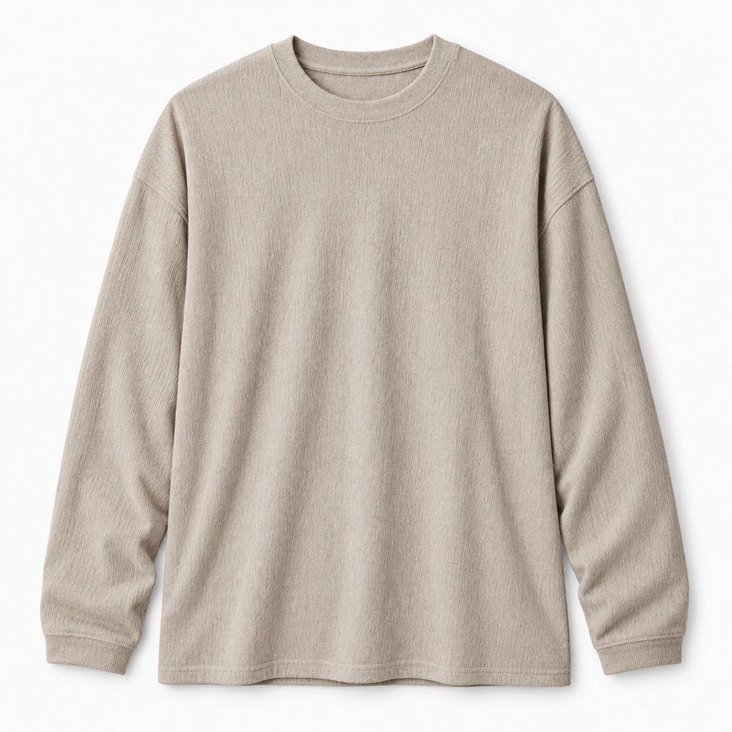 Men's Textured Oversized Long-Sleeve T-Shirt in oat - product view
