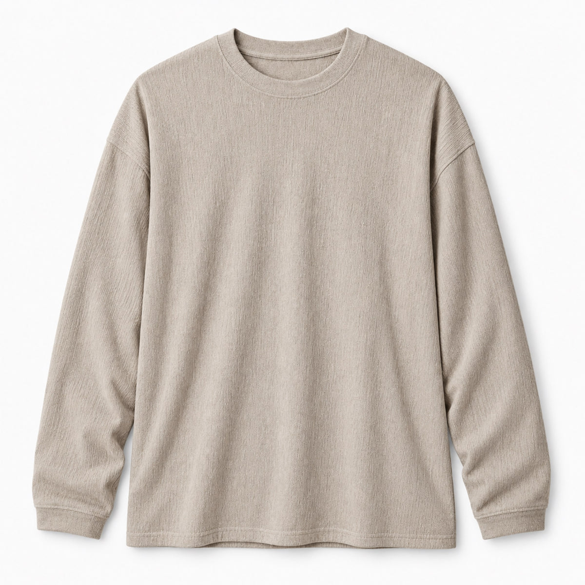 Men's Textured Oversized Long-Sleeve T-Shirt in oat - product view