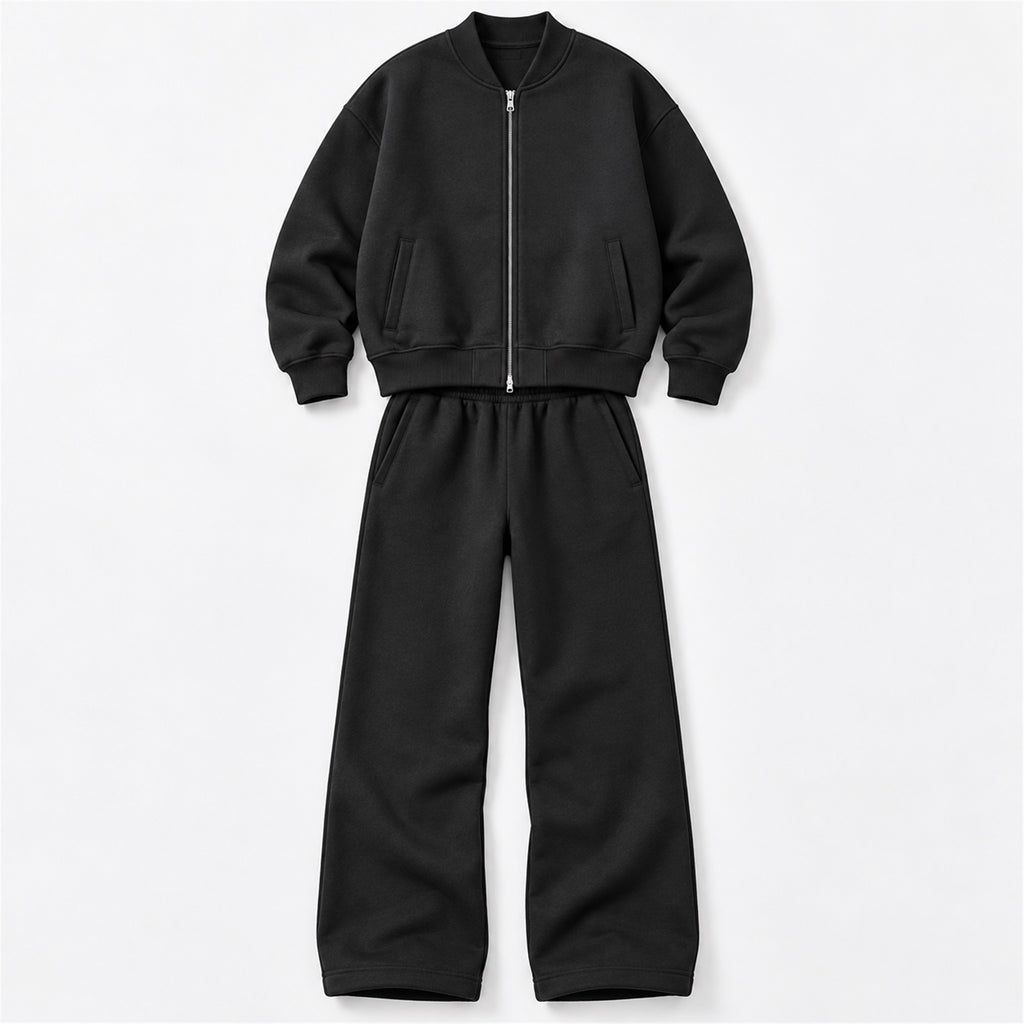 Men's Cropped Padded Bomber & Sweatpants Set in black - product view