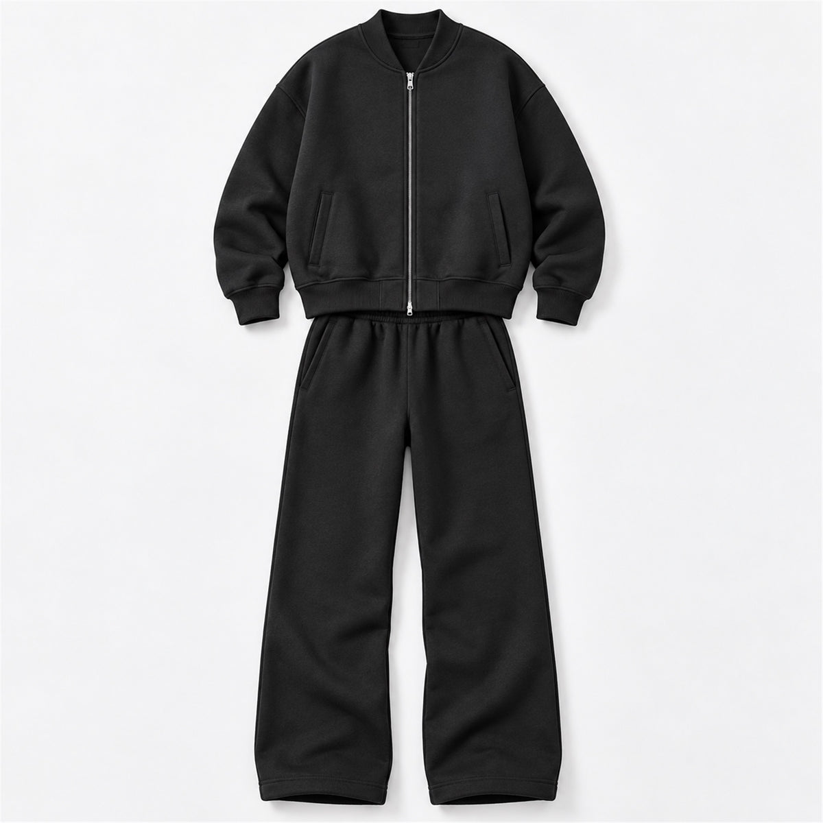 Men's Cropped Padded Bomber & Sweatpants Set in black - product view