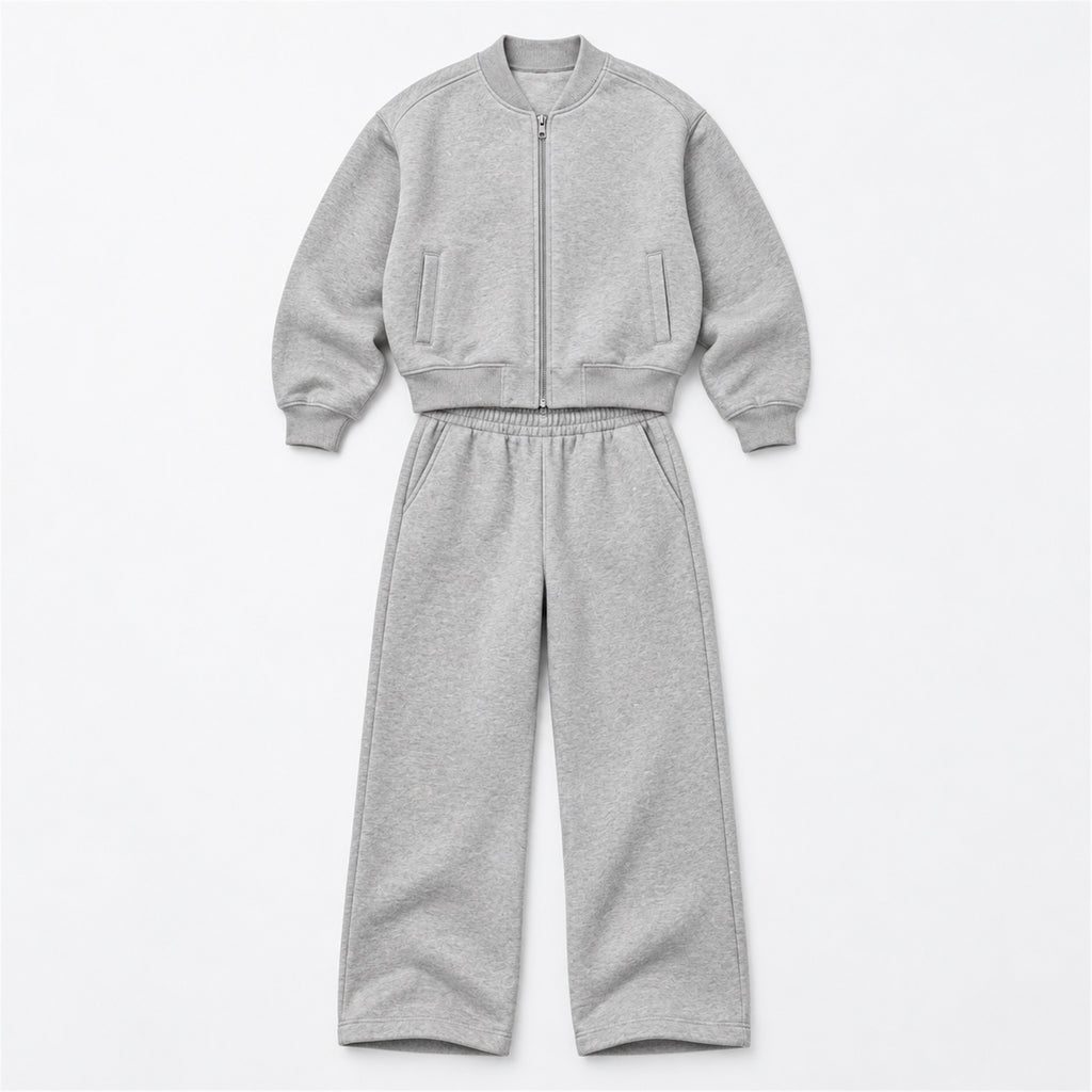 Men's Cropped Padded Bomber & Sweatpants Set in gray - product view
