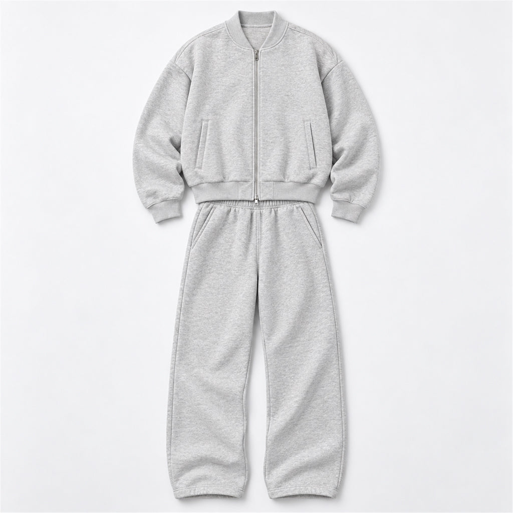 Men's Cropped Padded Bomber & Sweatpants Set in white - product view