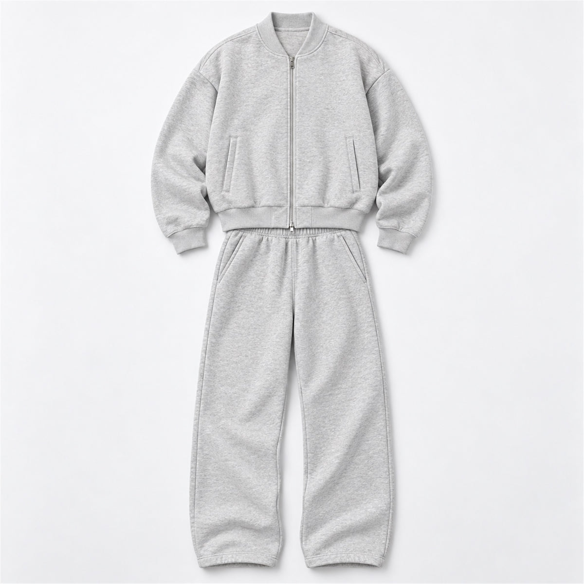 Men's Cropped Padded Bomber & Sweatpants Set in white - product view