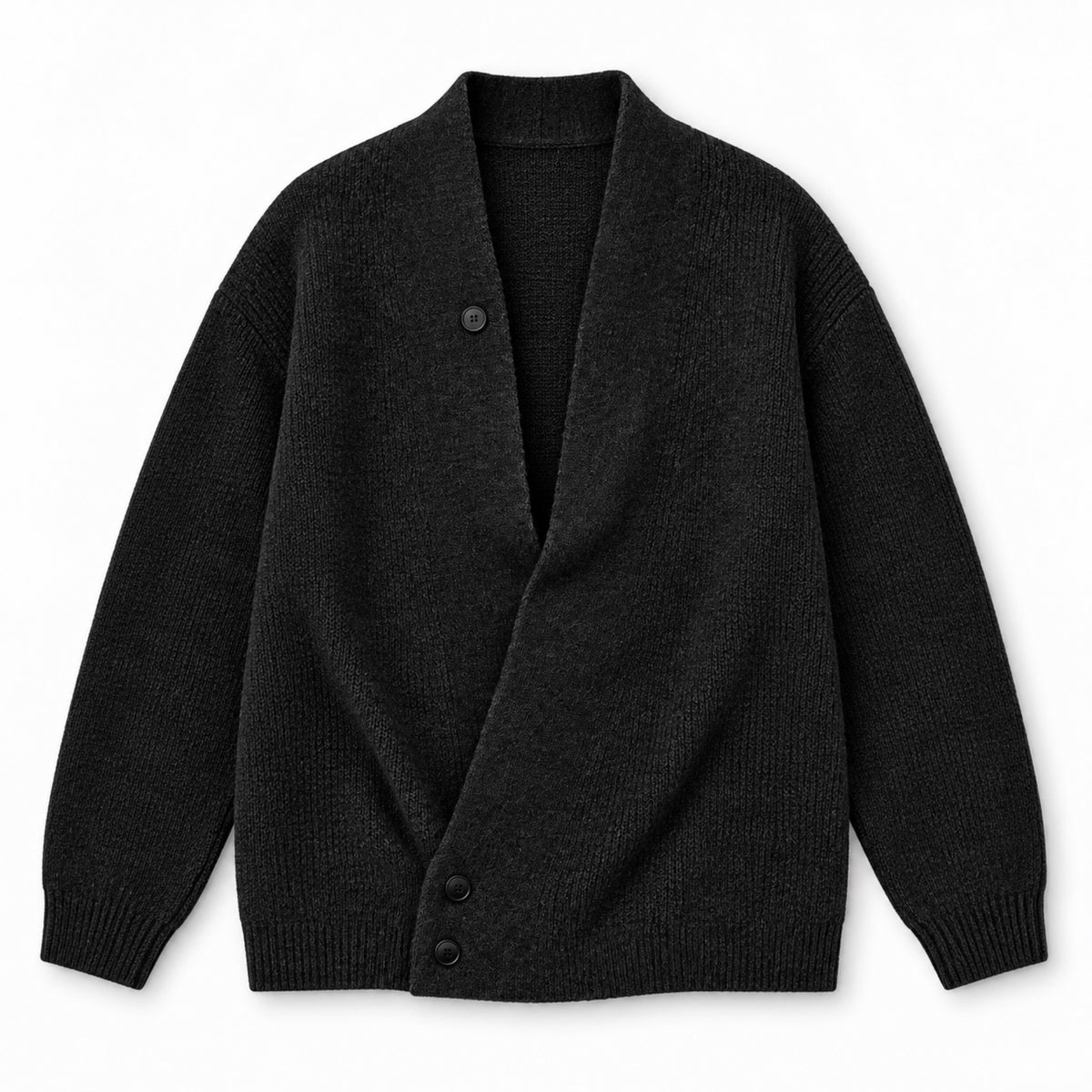 Men's Relaxed Crossover V-Neck Knit Cardigan in black - product view