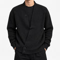 Men's Relaxed Crossover V-Neck Knit Cardigan in black - worn view