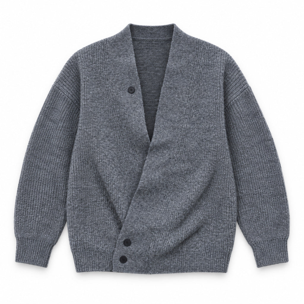 Men's Relaxed Crossover V-Neck Knit Cardigan in gray - product view
