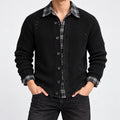 Men's Layered Plaid-Collar Casual Jacket in black - worn view