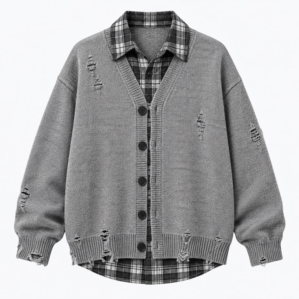 Men's Layered Plaid-Collar Casual Jacket in gray - product view