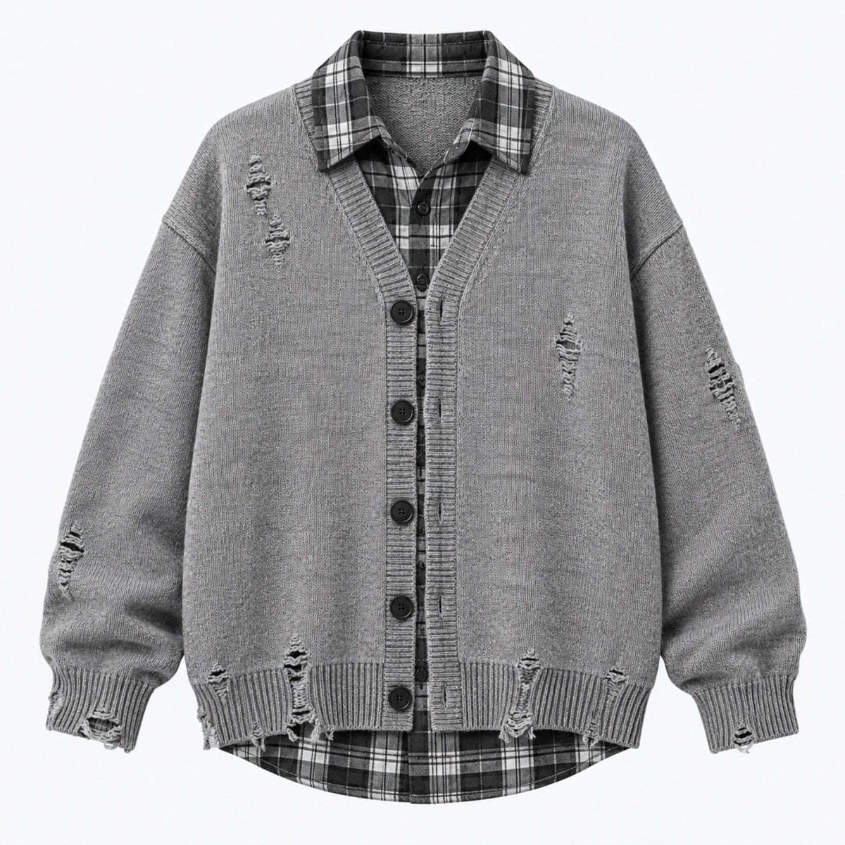 Men's Layered Plaid-Collar Casual Jacket in gray - product view
