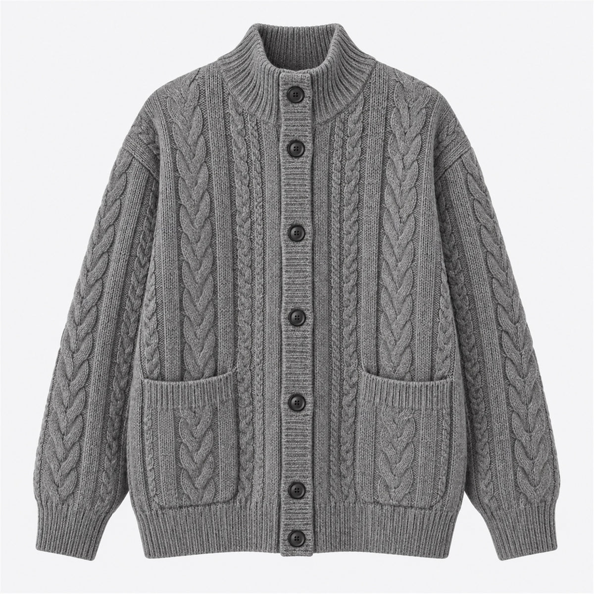 Men's Cable-Knit Stand-Collar Zip Cardigan in gray - product view