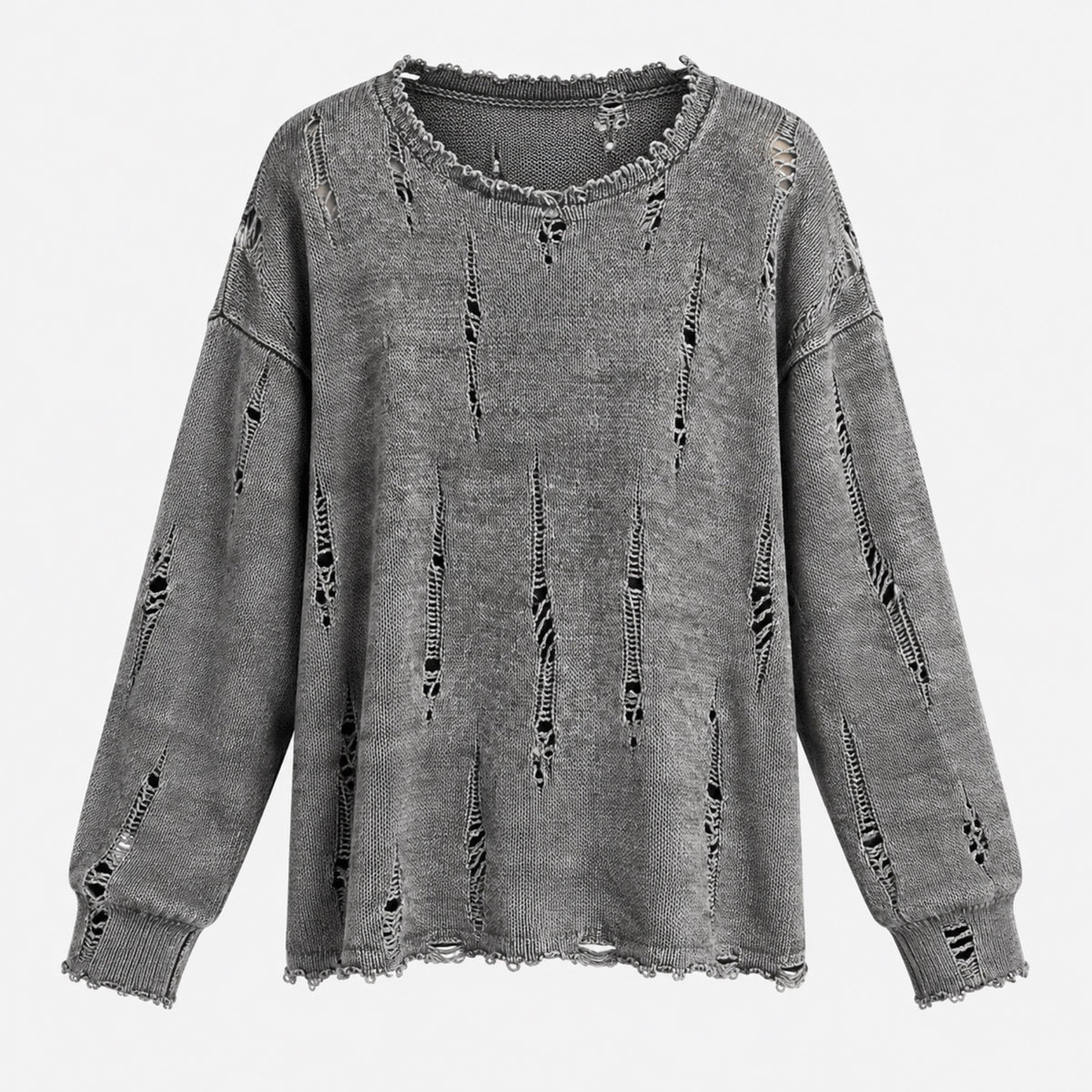 Men's Distressed Open-Knit Long-Sleeve Sweater in black - product view