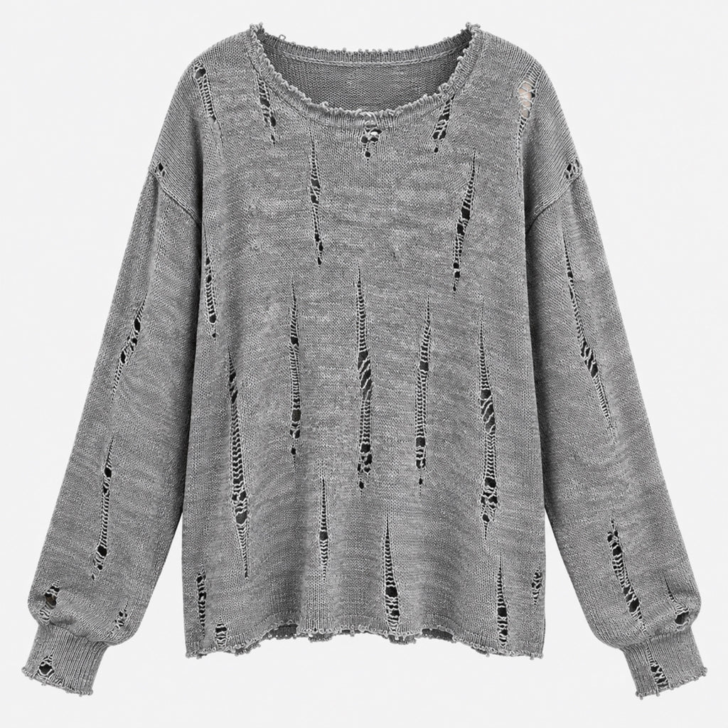 Men's Distressed Open-Knit Long-Sleeve Sweater in gray - product view