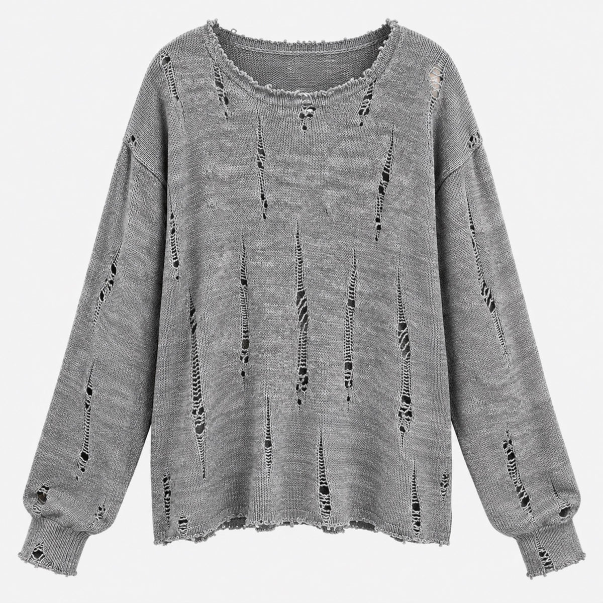 Men's Distressed Open-Knit Long-Sleeve Sweater in gray - product view