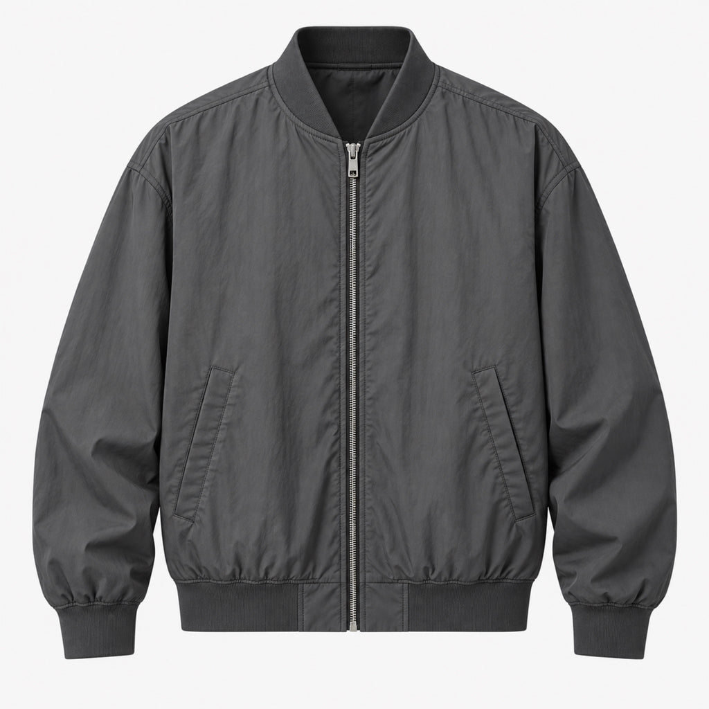 Men's Stand-Collar Workwear Bomber Jacket in gray - product view