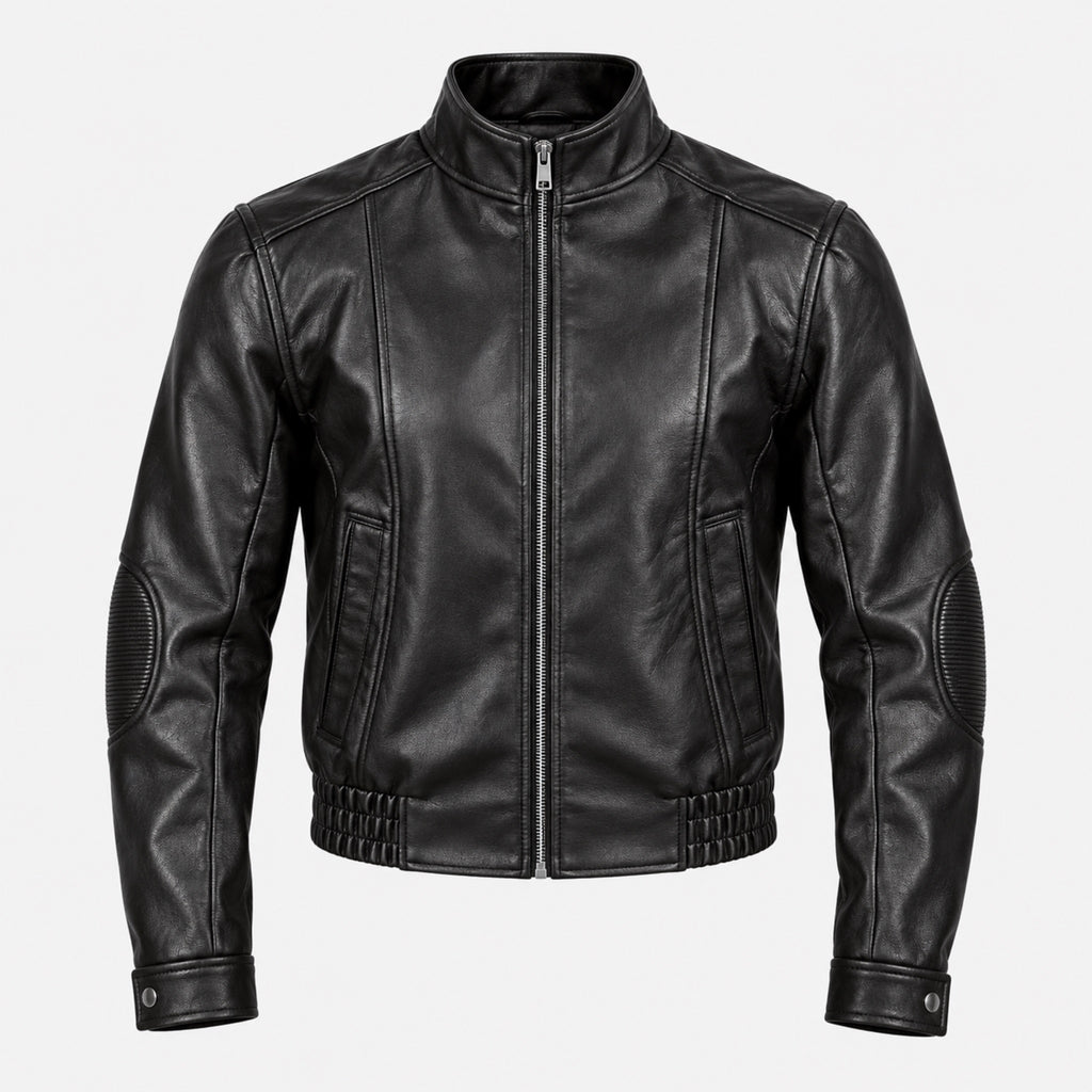 Men's Cropped Faux Leather Moto Jacket in black - product view