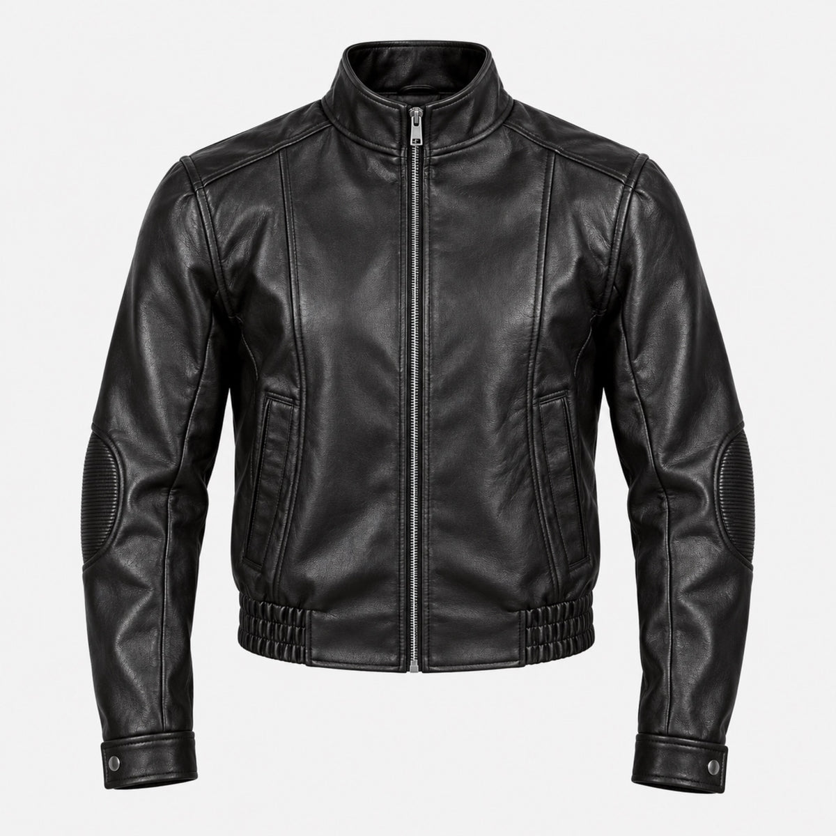 Men's Cropped Faux Leather Moto Jacket in black - product view