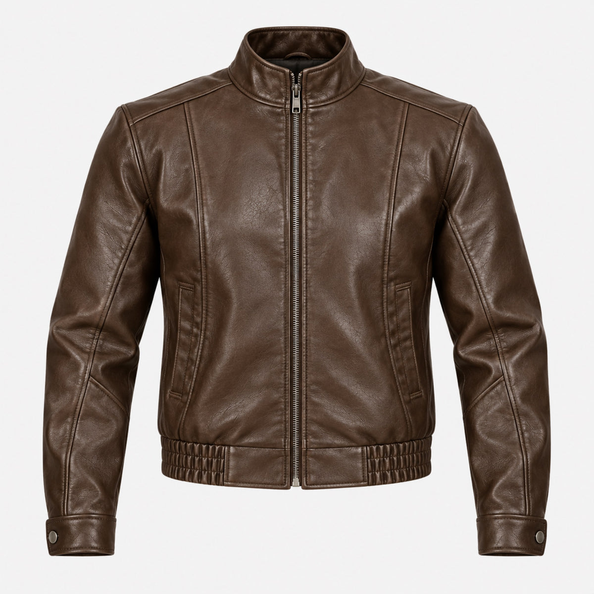 Men's Cropped Faux Leather Moto Jacket in brown - product view