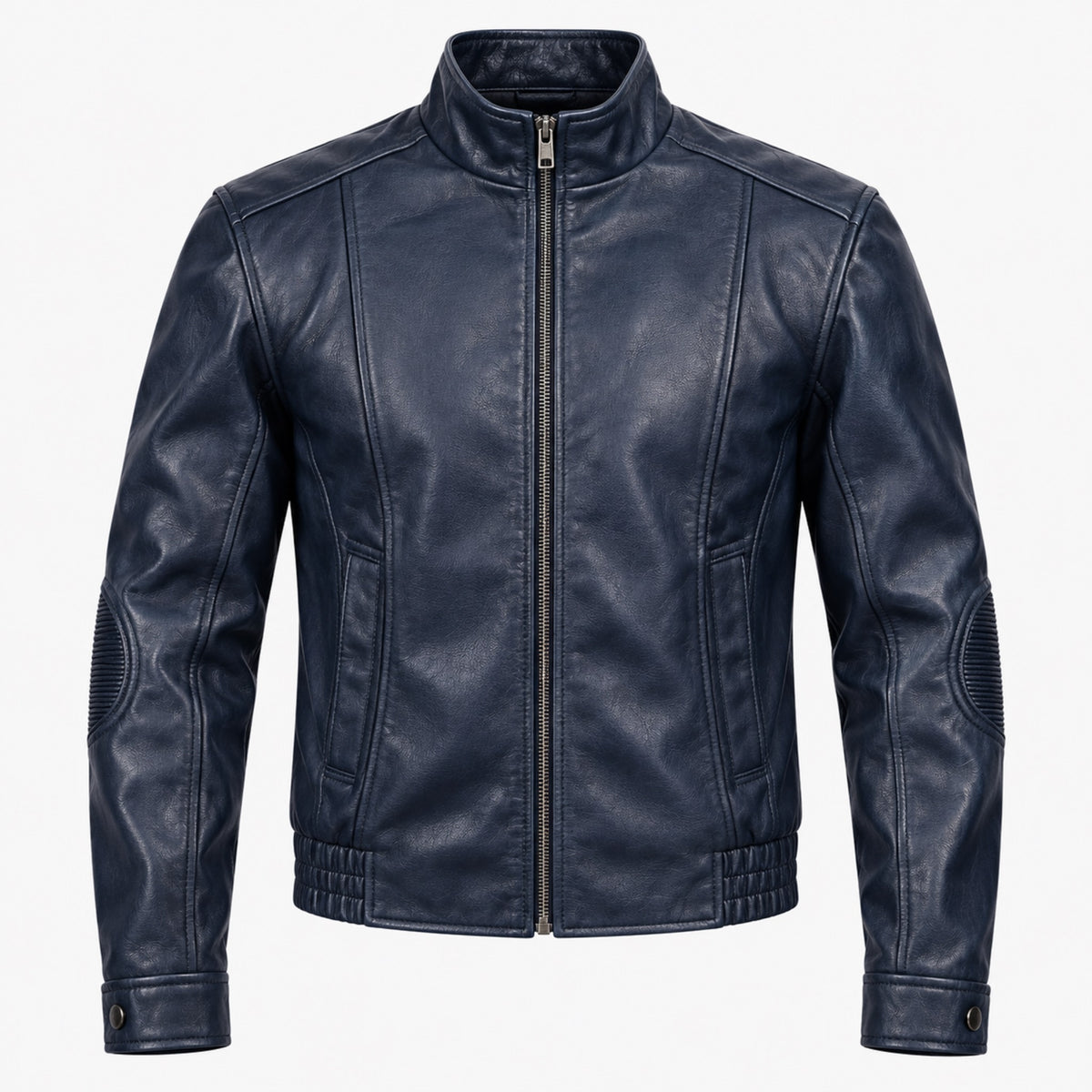 Men's Cropped Faux Leather Moto Jacket in navy - product view