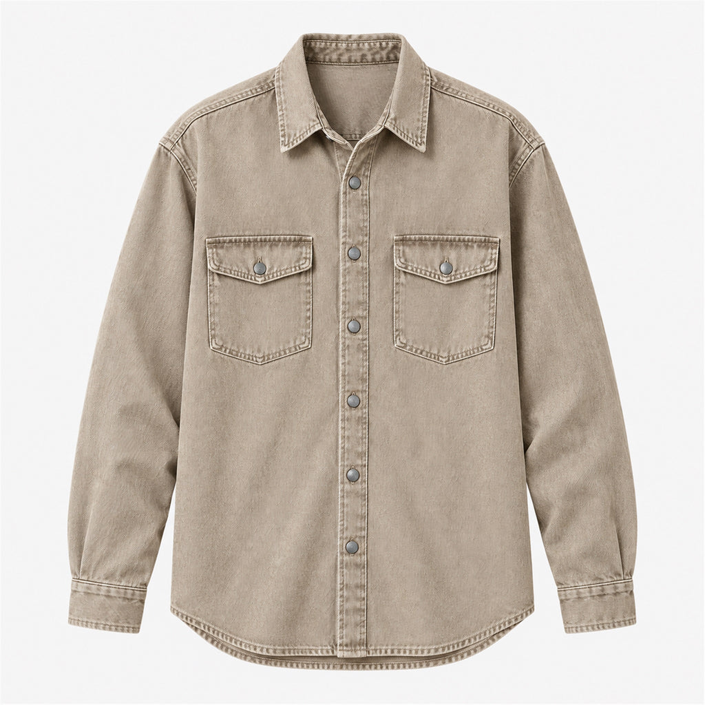 Men's Washed Denim Casual Shirt Jacket in beige - product view