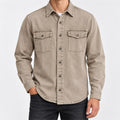 Men's Washed Denim Casual Shirt Jacket in beige - worn view