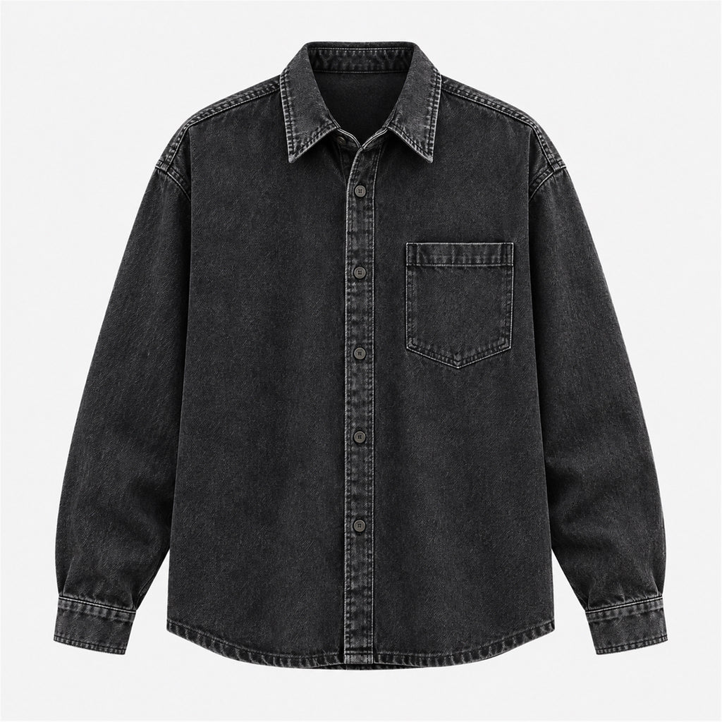Men's Washed Denim Casual Shirt Jacket in black - product view