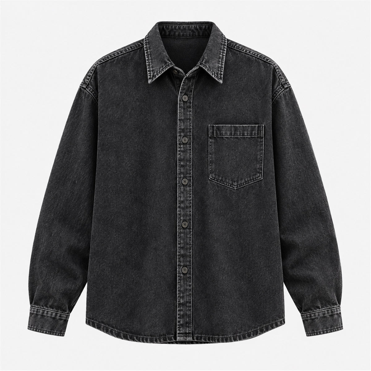 Men's Washed Denim Casual Shirt Jacket in black - product view