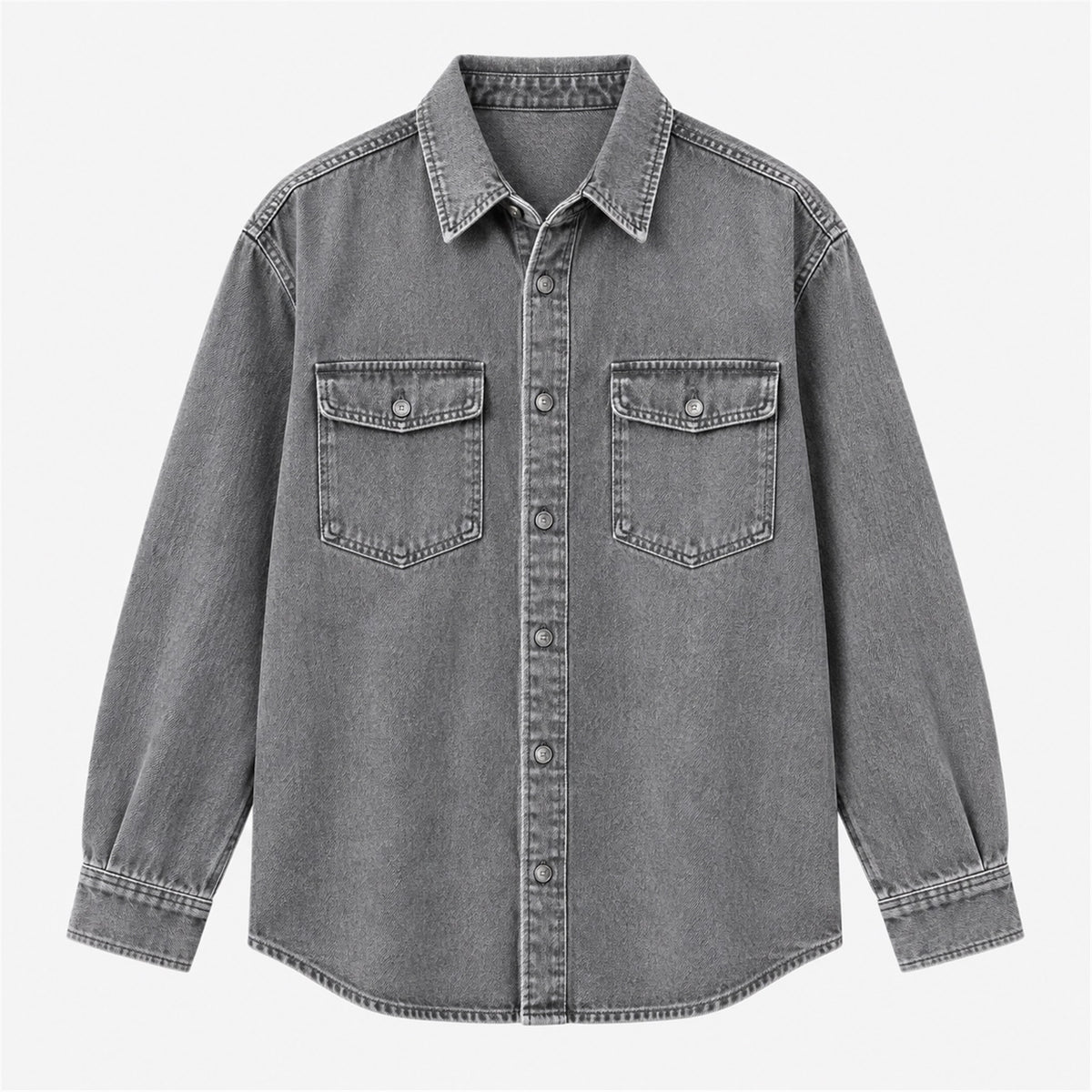 Men's Washed Denim Casual Shirt Jacket in gray - product view